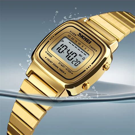 Women Watches Top Luxury Brand Girls Gold Stainless Steel Digital Wrist ...