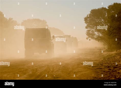 Vehicles On Dusty Trail Near Wiluna Western Australia Stock Photo Alamy