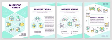 Sustainable Business Trends Turquoise Brochure Template Leaflet Design With Linear Icons