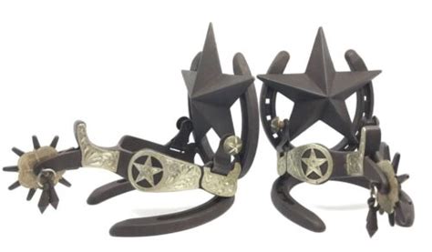 Pair Of Book Ends Boot Spurs Western Stars And Horseshoes Jingle Bobs