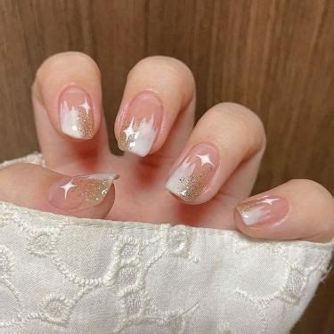 Beyprern Pcs Box Middle Length Ballet Nude Pink Color False Nails With Design With Heart