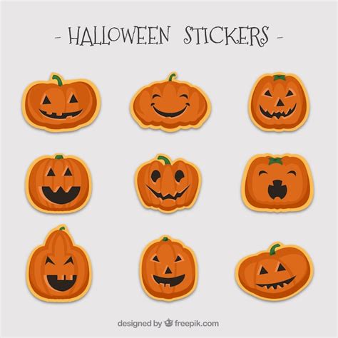 Free Vector | Halloween pumpkin stickers