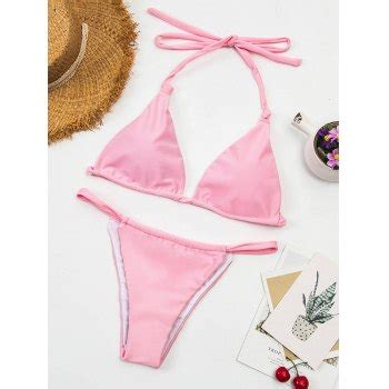 Emmiol Free Shipping Knotted Halter Bikini Set Pink S In Bikini Sets Online Store EMMIOL