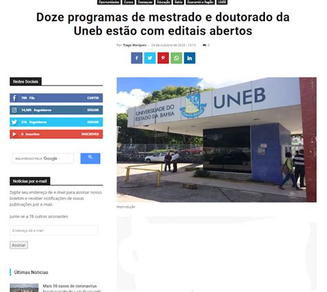 Clipping Uneb Doze Programas De Mestrado E Doutorado Da Uneb Est O