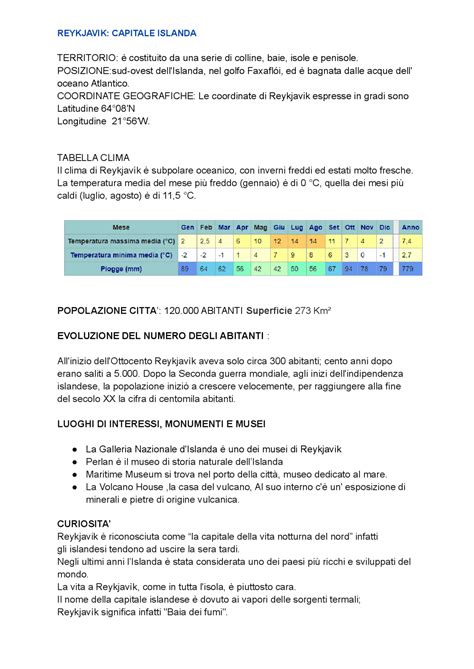 Capitale Islanda guida turistica | Schemi e mappe concettuali di