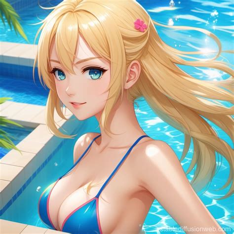 Blonde Girl Exiting Pool Stable Diffusion Online