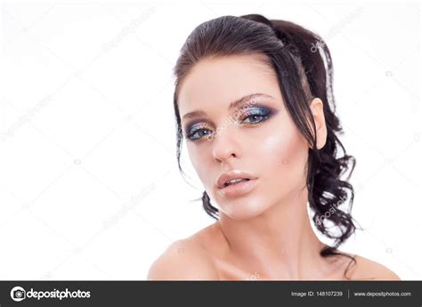 Colorful Make Up Woman Face Beautiful Brunette Summer Makeup Beauty Fashion Girl Model With