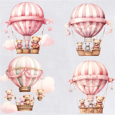 Bear In Pink Hot Air Balloon Clipart Flying Bear Graphics It S A Girl Png Baby Shower Clip
