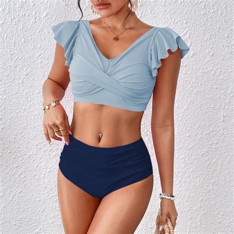 Rydcot Swimsuits For Teens Girls Two Piece Women S High Waisted Bikini Sets Ruffle Sleeve