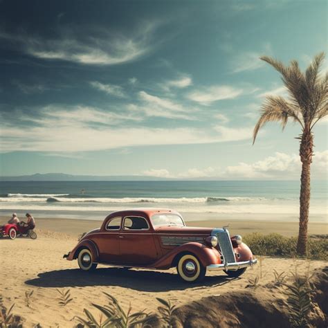 Premium AI Image | vintage car on beach