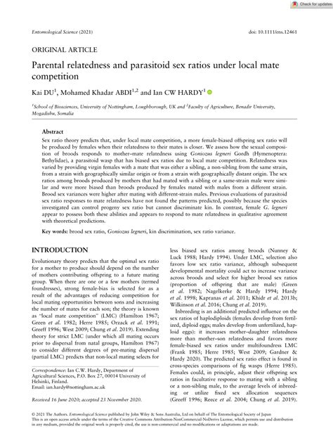 Pdf Parental Relatedness And Parasitoid Sex Ratios Under Local Mate Competition