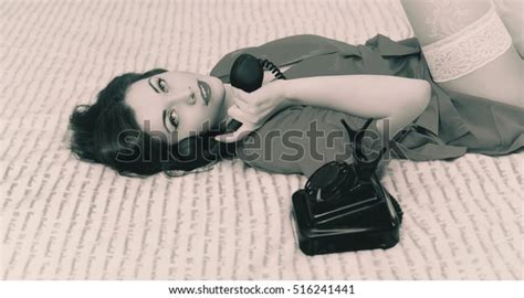 Sexy Woman Lingerie Talking On Vintage Stock Photo 516241441 Shutterstock