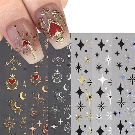 Amazon Diduikalor 6 Sheets 3D Sun Moon Star Nail Stickers Gold