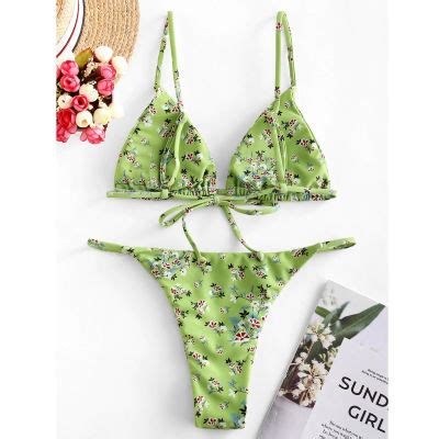 Womens Cross Tie Dyed Lace Up Triangular Bikini Set Rib Bikini Printed