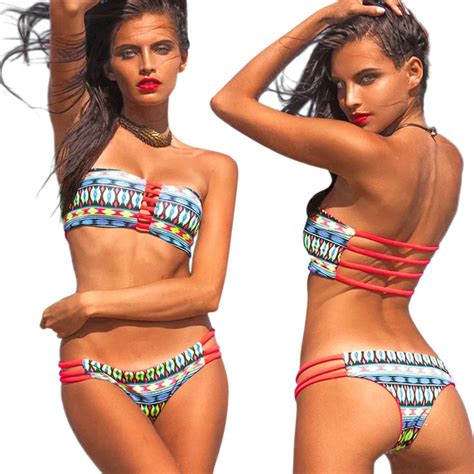 Sexy Brazilian Bikinis Strips Bandage Women Swimwear Swimsuit Push Up Bikini Set Beach