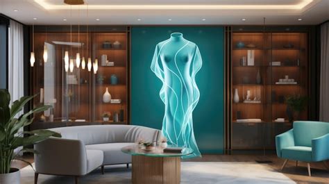 Premium Photo A Living Room With A Blue Mannequin In The Corner Ai