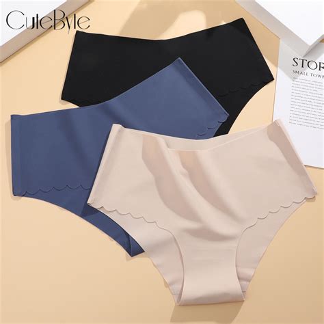 Cutebyte Ice Silk Panties For Women Seamless Lingerie Stretch Underwears Solid Color Briefs