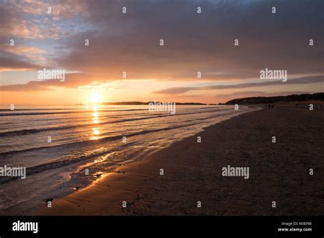 Perfect Sunset At Deserted Beach Gentle Waves And Golden Sun