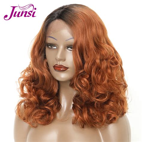 Junsi lang krøllet paryk ombre brunt hår til kvinder paryk skønhed syntetisk blonde foran høj