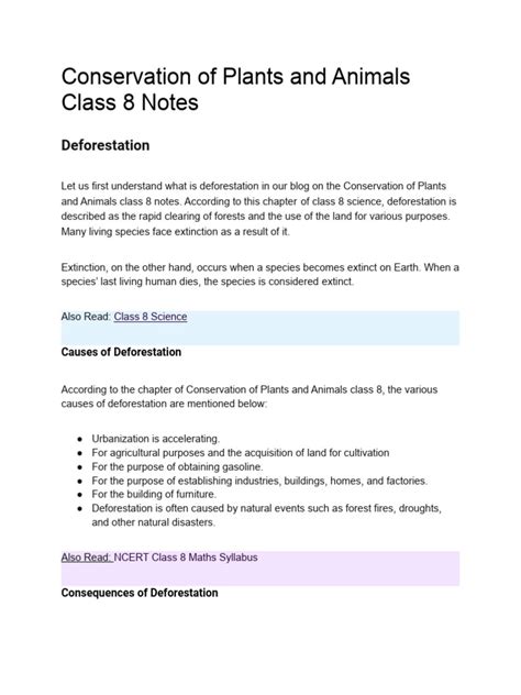 Conservation Of Plants And Animals Class 8 Notes Pdf