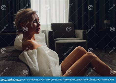 Woman Blonde Inside Bedroom Morning Relax Wake Up Bed And Pajamas Stock Photo Image Of Alone