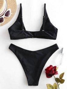 Off Popular Zaful Front Closure High Leg Bikini Swimsuit In Black Zaful