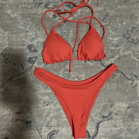 Red Shein Cheeky Bikini Top Bottom Both Depop
