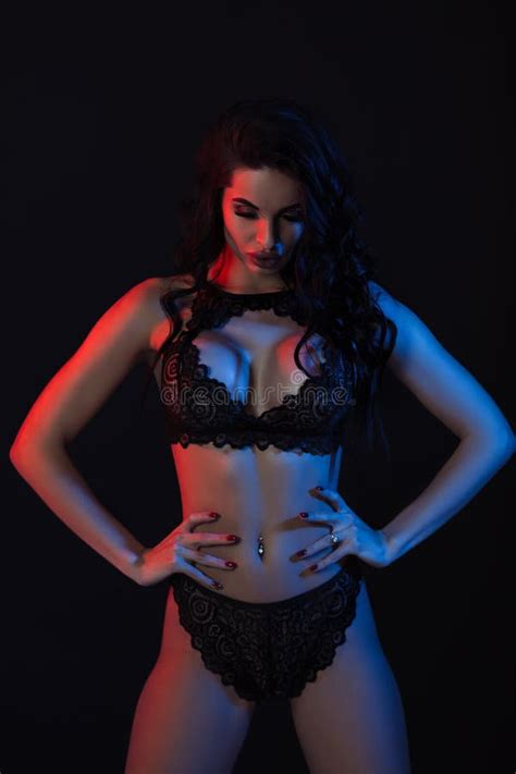 Woman In Lace Black Sensual Lingerie With Long Curly Hair Stock Image Image Of Erotic Night
