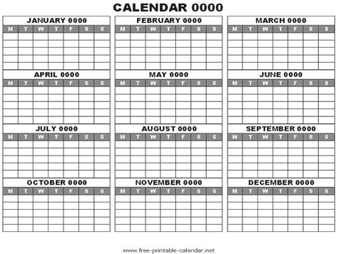 12 month calendar template