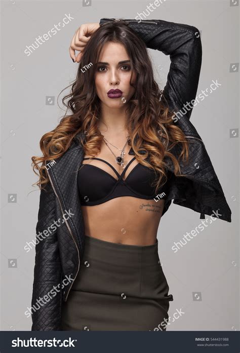 Sexy Female Model Wearing Lingerie Leather Stock Photo Shutterstock