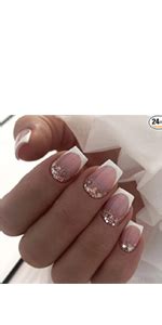 Agasar Pcs Short Oval False Nails Glitter Silver Tip Stick On Nails Nude Pink Press On Nails