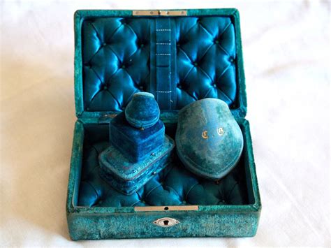 Antique Velvet Jewelry Box Turquoise Velvet And Satin Tufted Jewelry