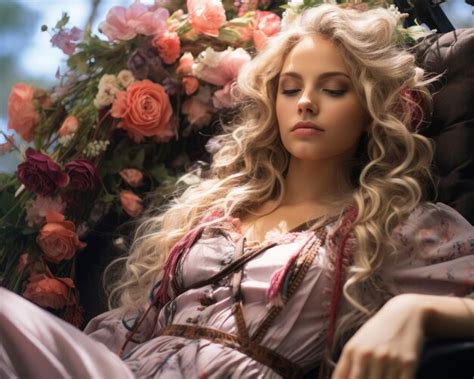 Premium AI Image A Woman With Long Blonde Hair And A Purple Dress