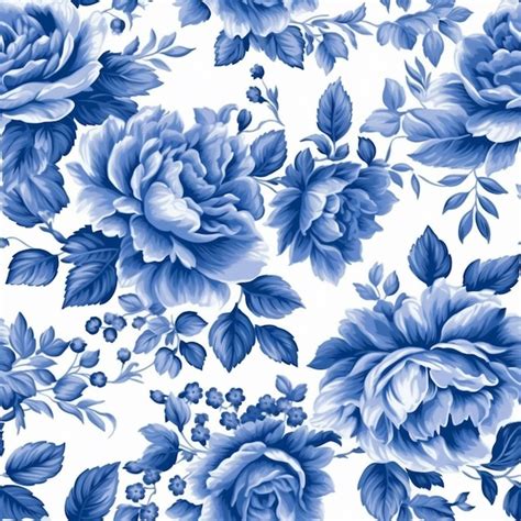 Premium Ai Image A Close Up Of A Blue And White Floral Pattern