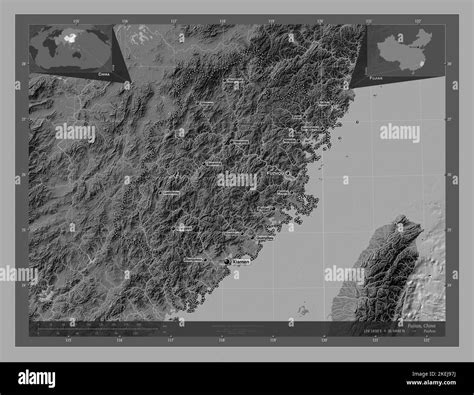 Fujian Province Of China Bilevel Elevation Map With Lakes And Rivers