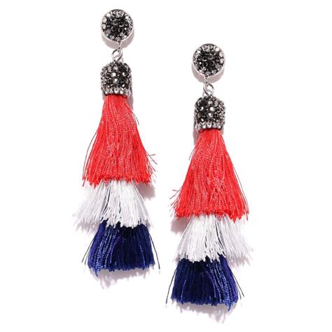 Buy Fabula Jewellery Red White Blue Tasselled Whte Crystal Fashion