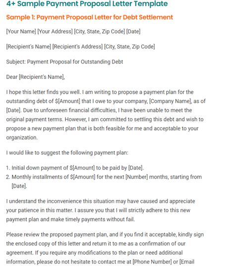 Sample Payment Proposal Letter Template