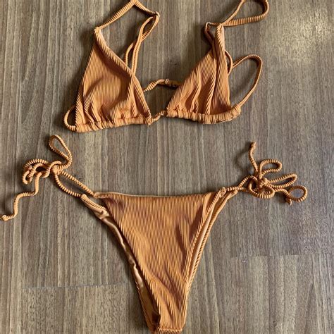 Lahana Orange String Bikini Set Ribbed Material Top Depop