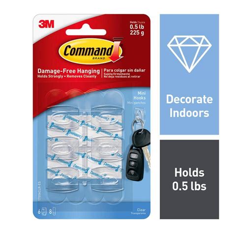 Command Mini Wall Hooks Clear Damage Free Decorating Six Hooks And