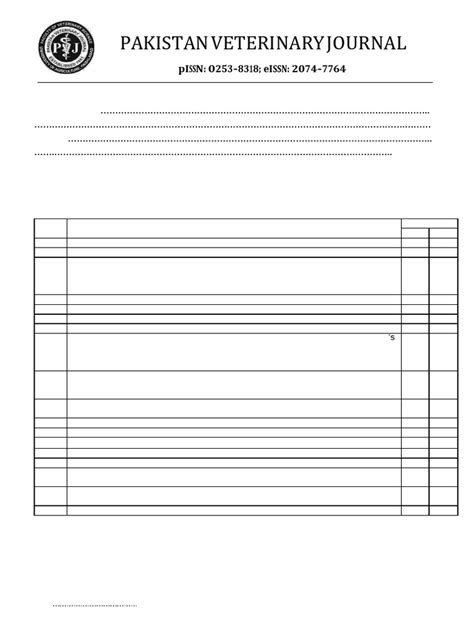 Pakistan Veterinary Journal Author Checklist Pdf