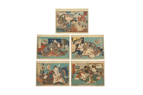 Lot 547 - FIVE JAPANESE SHUNGA PRINTS.