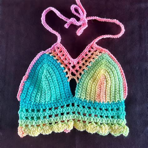 Xs Crochet Corset Top Rainbow Sherbet Bikini Halter Crop Top Festivals Concerts Extra Small Etsy
