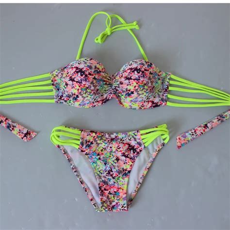 Aliexpress Buy Sexy Girl Floral Printed Bikini Set Strap Swmsuit Bottom Strip Swimwear