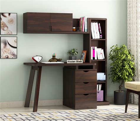 buy grande study table   drawers bookshelf walnut finish