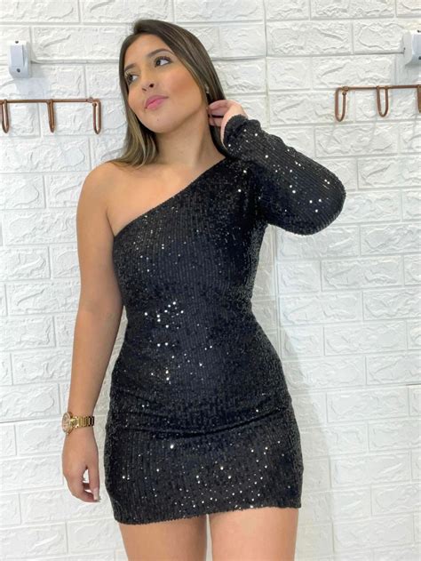 Vestido Feminino Paet Manga Nica Mula Manca Brilho Lantejoulas Festa