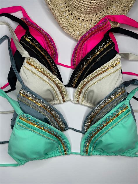 Two Piece Bikini Set Triangle Top Cheeky And Bottom Tie Straps Etsy