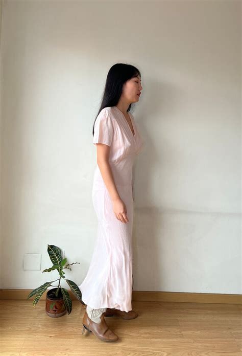 S Pale Pink Bias Cut Nightgown Lingerie Dress Sil Gem