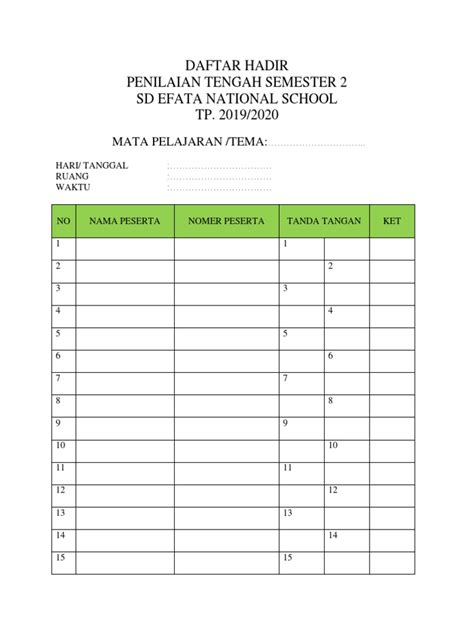 Daftar Hadir Peserta Ujian Pdf