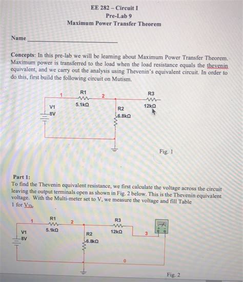 Solved Ee Circuit I Pre Lab Maximum Power Transfer Chegg