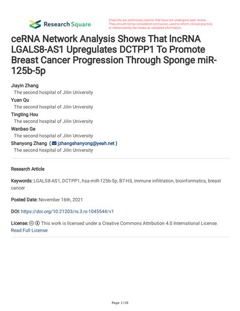 PDF CeRNA Network Analysis Shows That LncRNA LGALS8 AS1 Upregulates